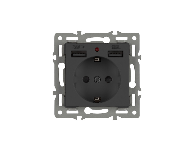 Механизм розетки с USB зарядкой SCT-MUAA-PL-BK (250V, 16A) (Arlight, -)