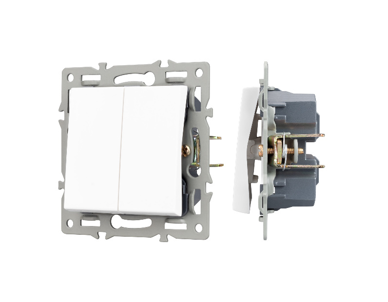 Механизм выключателя двухклавишный проходной SWT-MKP2-PL-WH (250V, 16A) (Arlight, -)