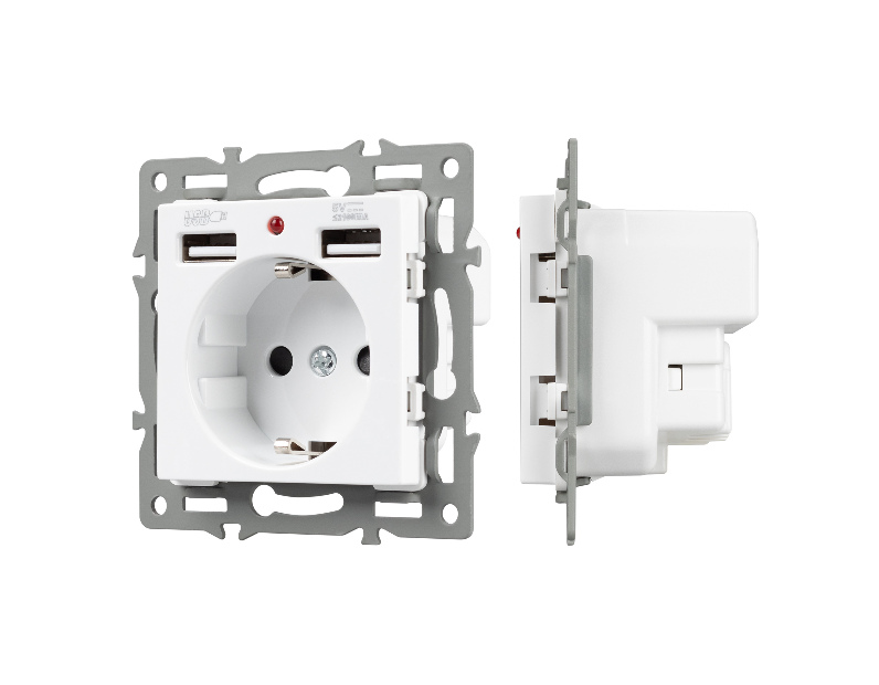 Механизм розетки с USB зарядкой SCT-MUAA-PL-WH (250V, 16A) (Arlight, -)