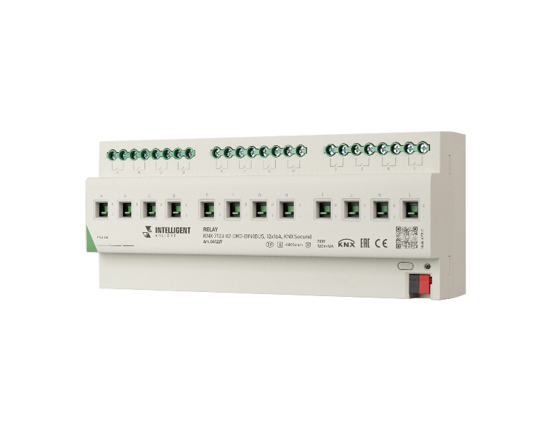 INTELLIGENT ARLIGHT Релейный модуль KNX-7123-82-DRO-DIN (BUS, 12x16A, KNX Secure) (IARL, IP20 Пластик, 2 года)