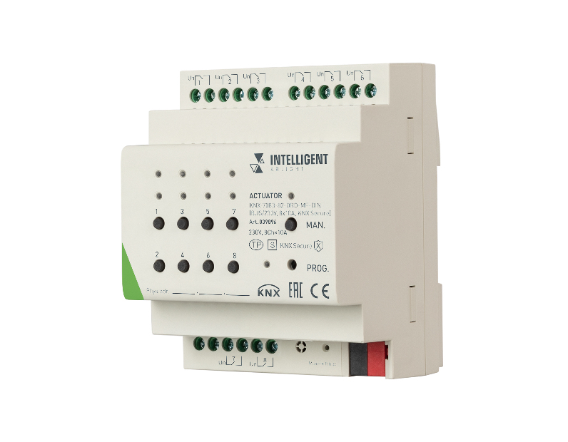 INTELLIGENT ARLIGHT Актуатор KNX-7083-82-DRO-MF-DIN (BUS/230V, 8x10А, KNX Secure)  (IARL, IP20 Пластик, 2 года)