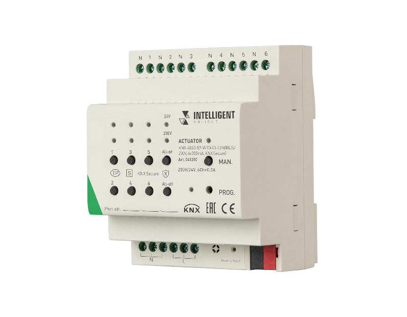 INTELLIGENT ARLIGHT Актуатор KNX-4063-82-WTO-CL-DIN (BUS/230V, 6x300mA, KNX Secure) (IARL, IP20 Пластик, 2 года)
