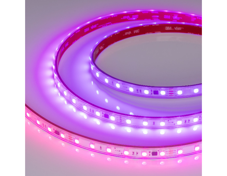 Лента герметичная SPI-PS-B60-12mm 24V RGB-PX6-BPT (12 W/m, IP67, 5060, 5m) (Arlight, бегущий огонь)