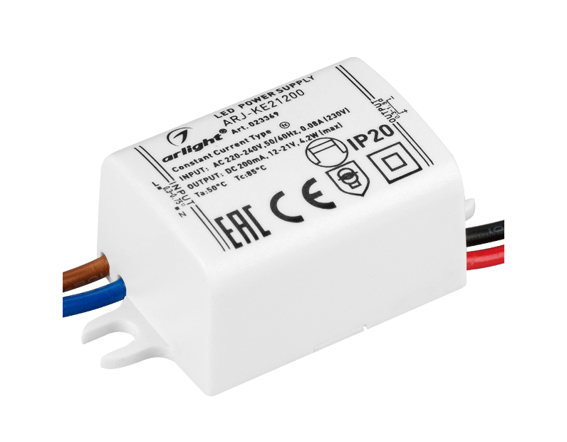 Блок питания ARJ-KE21200 (4W, 200mA) (Arlight, IP20 Пластик, 3 года)