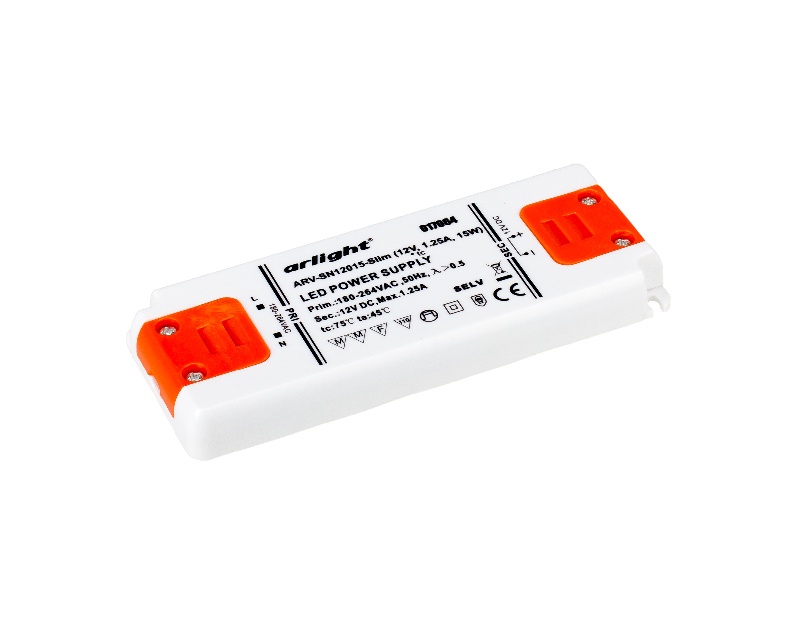Блок питания ARV-SN12015-Slim (12V, 1.25A, 15W) (Arlight, Пластик)