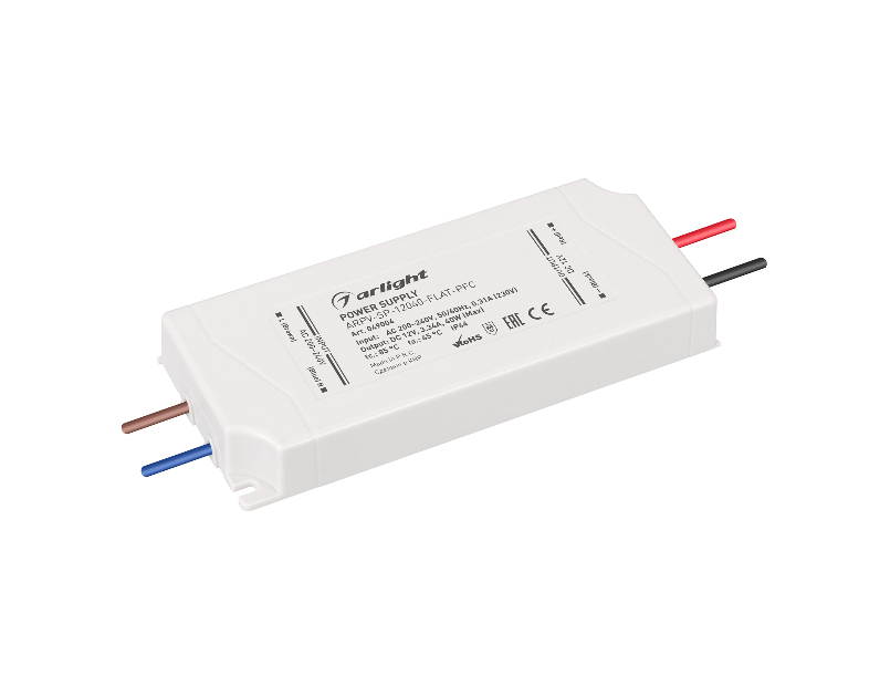 Блок питания ARPV-SP-12040-FLAT-PFC (12V, 3.34A, 40W) (Arlight, IP44 Пластик, 5 лет)