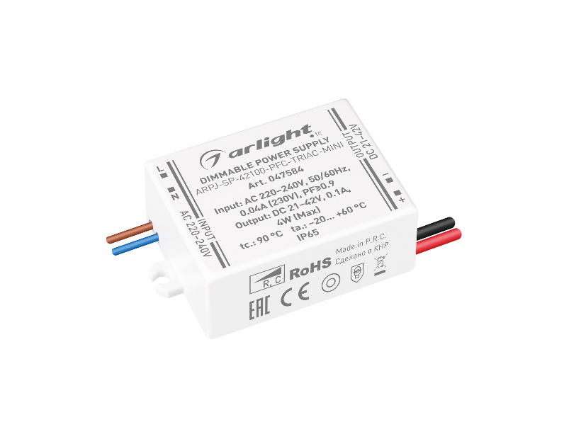 Блок питания ARPJ-SP-42100-PFC-TRIAC-MINI (4W, 21-42V, 100mA) (Arlight, IP65 Пластик, 5 лет)
