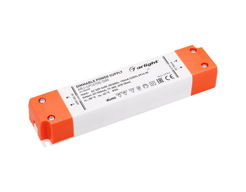Блок питания ARJ-SP34700-DIM (24W, 700mA, PFC, Triac) (Arlight, IP20 Пластик, 3 года)