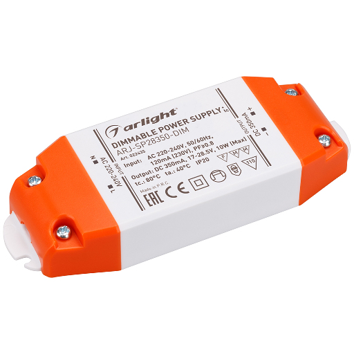 Блок питания ARJ-SP28350-DIM (10W, 350mA, PFC, Triac) (Arlight, IP20 Пластик, 3 года) 022435