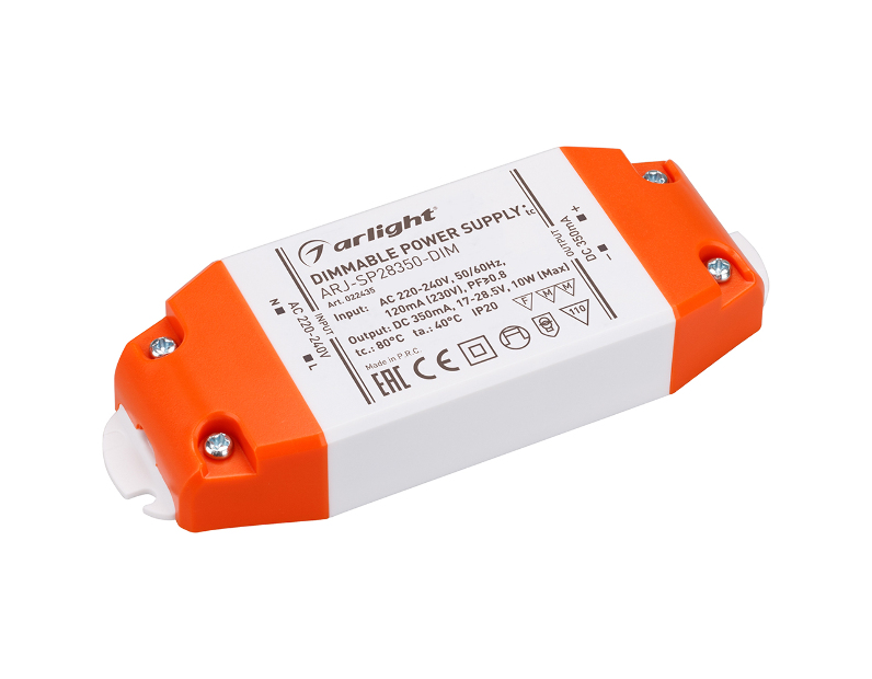 Блок питания ARJ-SP28350-DIM (10W, 350mA, PFC, Triac) (Arlight, IP20 Пластик, 3 года)