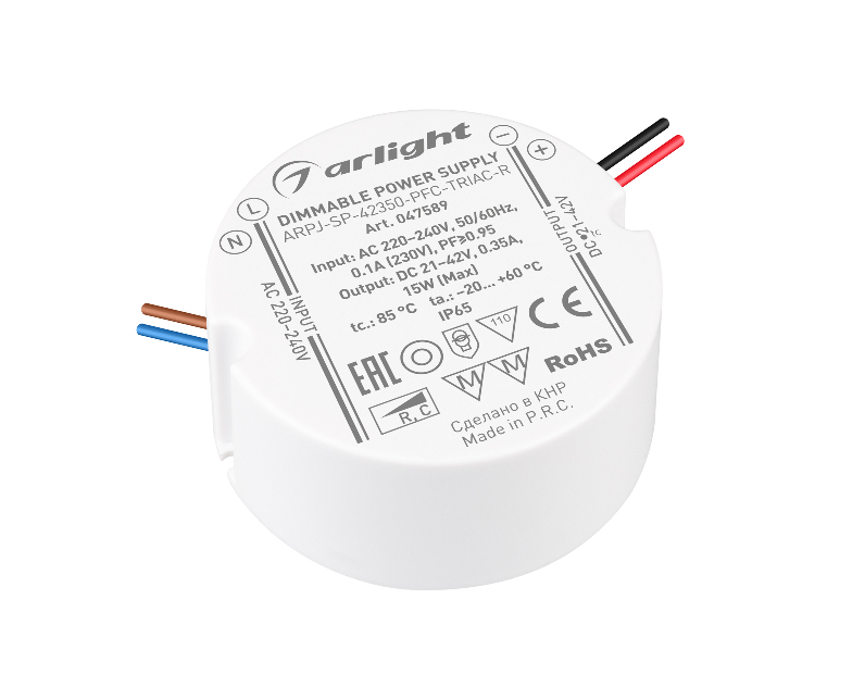 Блок питания ARPJ-SP-42350-PFC-TRIAC-R (15W, 21-42V, 350mA) (Arlight, IP65 Пластик, 5 лет)
