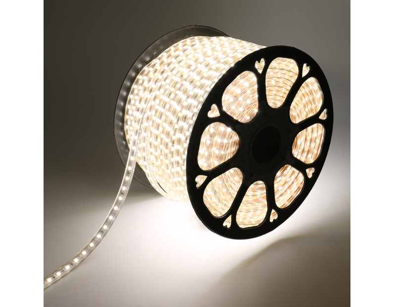 Лента светодиодная 220В, SMD5050, 14,4Вт/м, 60 LED/м, Холодный белый, 13х8мм, 100м, с кабелем питания, IP67 NEON-NIGHT