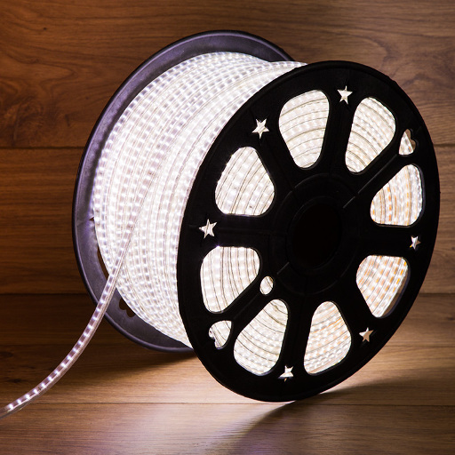 Лента светодиодная 220В, SMD3014, 9,6Вт/м, 120 LED/м, Холодный белый, 6х10,6мм, 100м, с кабелем питания, IP67 NEON-NIGHT 142-801