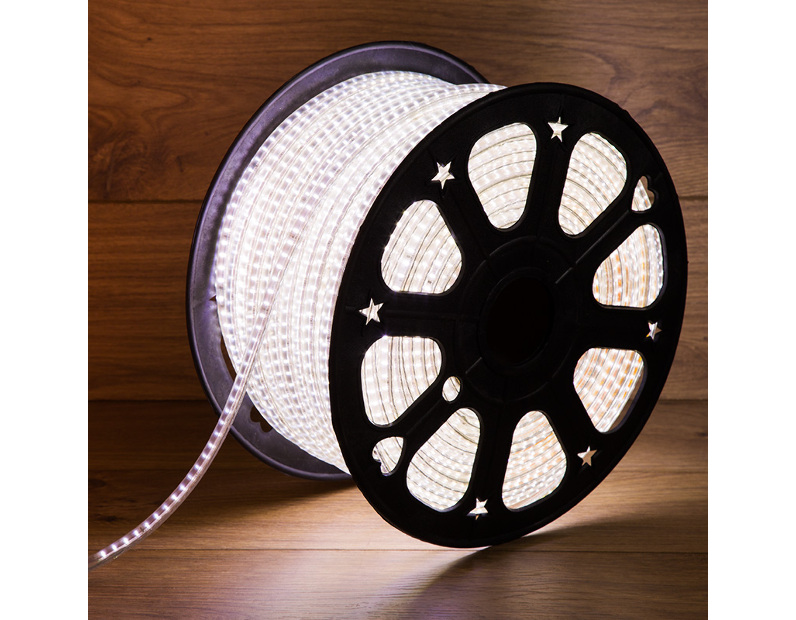 Лента светодиодная 220В, SMD3014, 9,6Вт/м, 120 LED/м, Холодный белый, 6х10,6мм, 100м, с кабелем питания, IP67 NEON-NIGHT