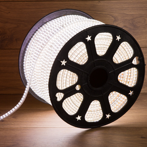 Лента светодиодная 220В, SMD3014, 19,2Вт/м, 240 LED/м, Холодный белый, 6,5х15мм, 100м, с кабелем питания, IP67 NEON-NIGHT 142-803