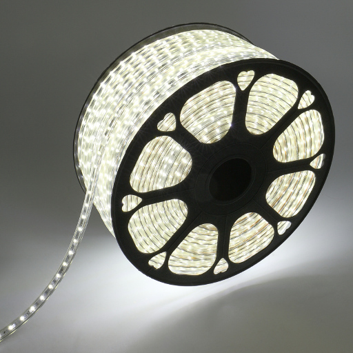 Лента светодиодная 220В, SMD2835, 60 LED/м, Холодный белый, 10х7мм, 100м, с кабелем питания, IP67 NEON-NIGHT 142-605