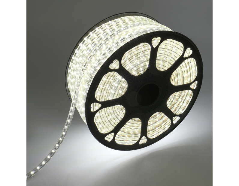 Лента светодиодная 220В, SMD2835, 60 LED/м, Холодный белый, 10х7мм, 100м, с кабелем питания, IP67 NEON-NIGHT