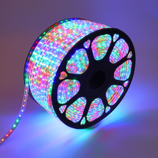 Лента светодиодная 220В, SMD2835, 60 LED/м, RGB, 10х7мм, 100м, с кабелем питания, IP67 NEON-NIGHT 142-609