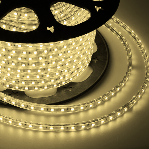 Лента светодиодная 220В, SMD2835, 4,8Вт/м, 60 LED/м, Теплый белый, 10х7мм, с кабелем питания,IP67 NEON-NIGHT 142-606