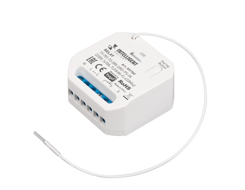 INTELLIGENT ARLIGHT Релейный модуль TY-701-72-DRI-DRO-PS-IN (230V, 1x10A, TUYA Wi-Fi, 433Mhz) (IARL, IP20 Пластик, 3 года)