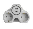 Разветвитель сетевой 2-местный с/з STEKKER ADP16-15-20, 250V, 16A и USB+Type C на 2.4А, белый/серый