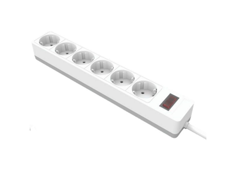 Сетевой фильтр 6-местный с/з STEKKER HM20-61-02 3x1мм2, 1,8 м, серия Optima, белый