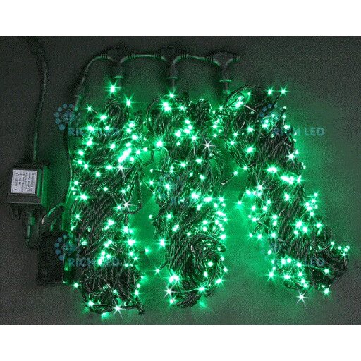 Светодиодная гирлянда Rich 600 LED 3 нити по 20 м мерцающая, зеленый RL-S3*20F-G