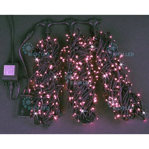 Светодиодная гирлянда Rich 600 LED 3 нити по 20 м мерцающая, розовый RL-S3*20F-P