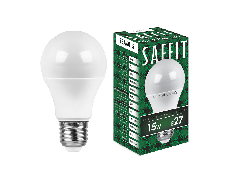Лампа светодиодная SAFFIT SBA6015 Шар E27 15W 2700K 55010