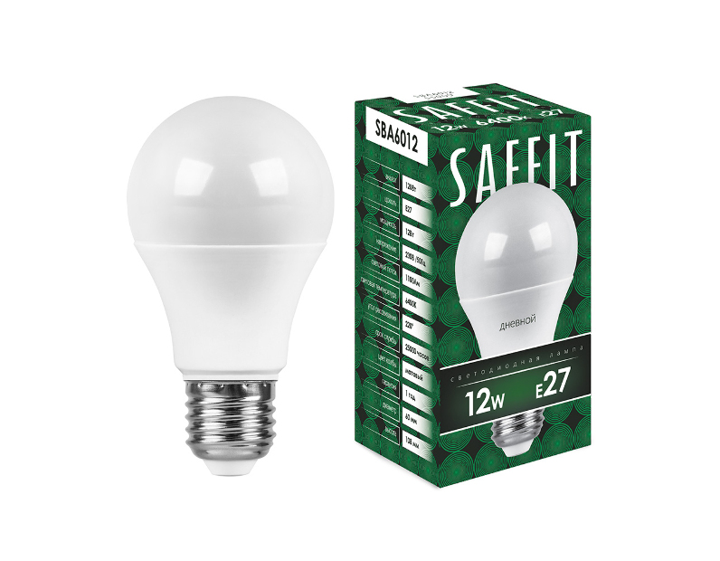Лампа светодиодная SAFFIT SBA6012 Шар E27 12W 6400K 55009