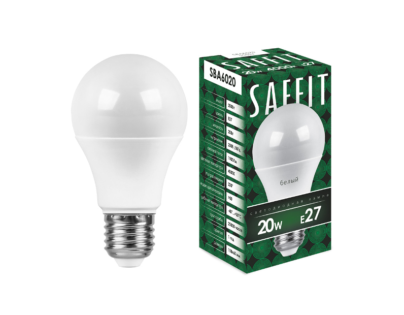 Лампа светодиодная SAFFIT SBA6020 Шар E27 20W 4000K 55014