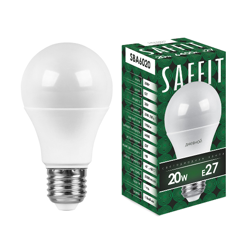 Лампа светодиодная SAFFIT SBA6020 Шар E27 20W 6400K 55015