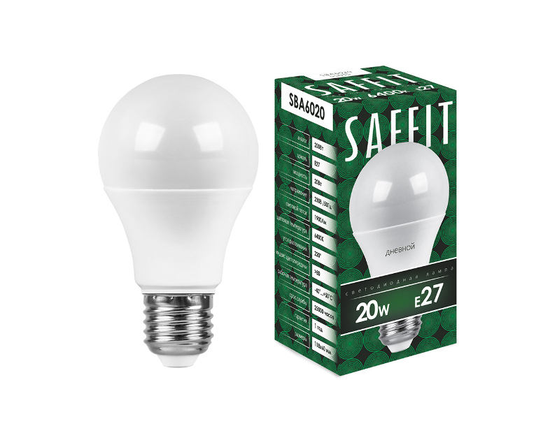 Лампа светодиодная SAFFIT SBA6020 Шар E27 20W 6400K 55015