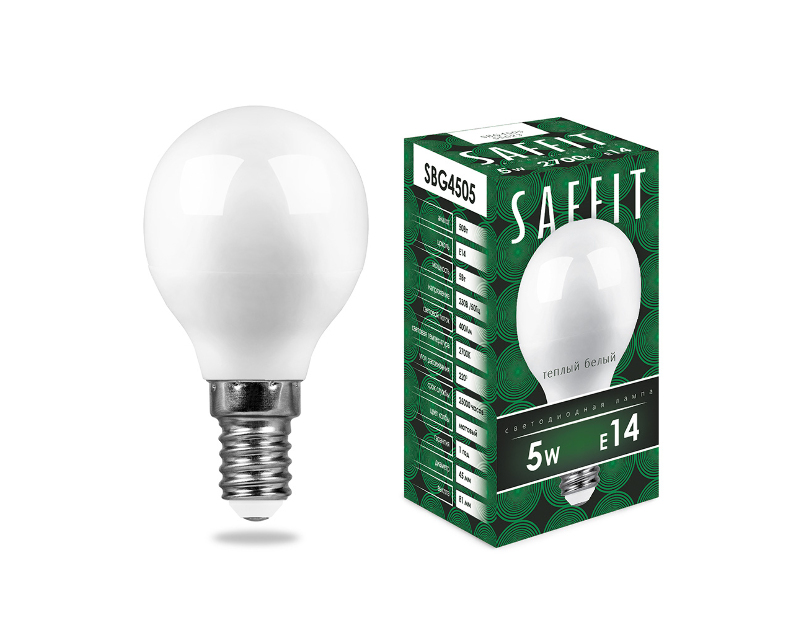 Лампа светодиодная SAFFIT SBG4505 Шарик E14 5W 2700K 55023