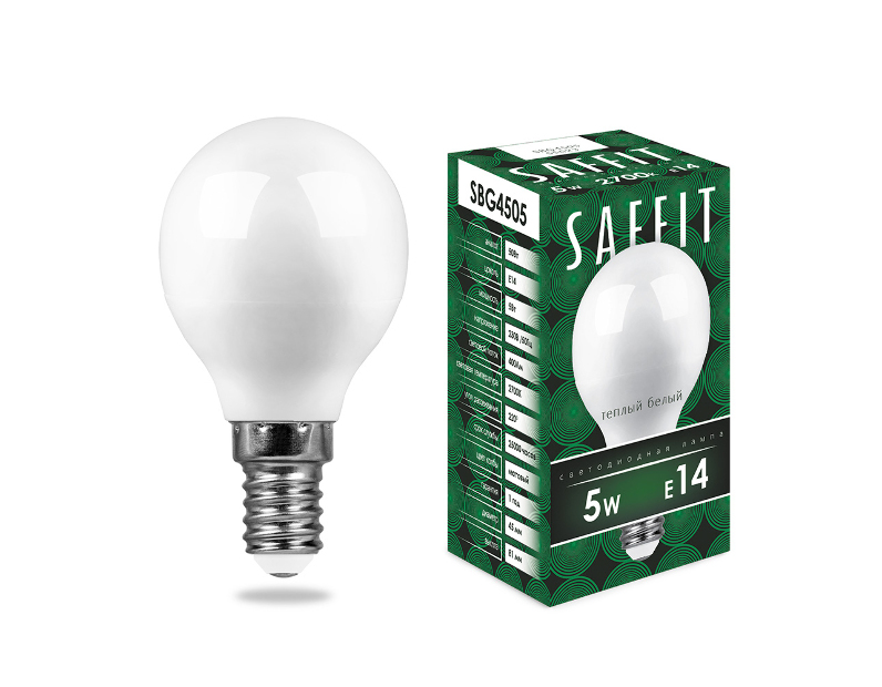 Лампа светодиодная SAFFIT SBG4505 Шарик E14 5W 4000K 55024