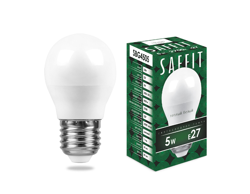 Лампа светодиодная SAFFIT SBG4505 Шарик E27 5W 2700K 55025
