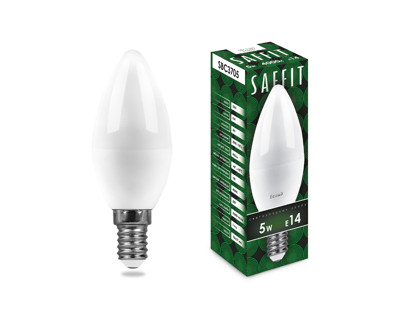 Лампа светодиодная SAFFIT SBC3705 Свеча E14 5W 4000K 55020