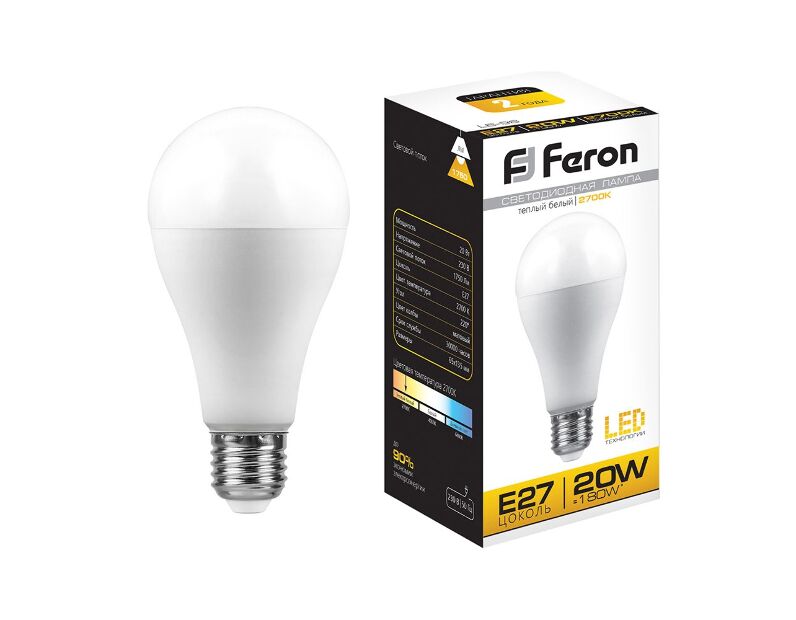 Лампа светодиодная Feron LB-98 Шар E27 20W 2700K 25787