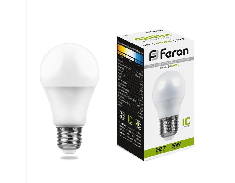 Лампа светодиодная Feron LB-38 Шарик E27 5W 4000K 25405