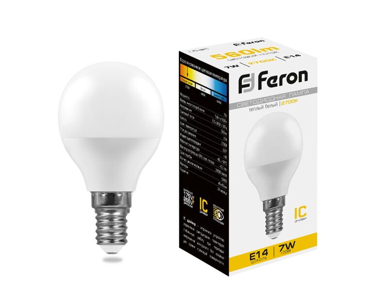 Лампа светодиодная Feron LB-95 Шарик E14 7W 2700K 25478