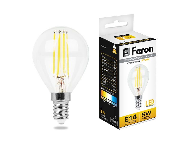 Лампа светодиодная Feron LB-61 Шарик E14 5W 2700K 25578