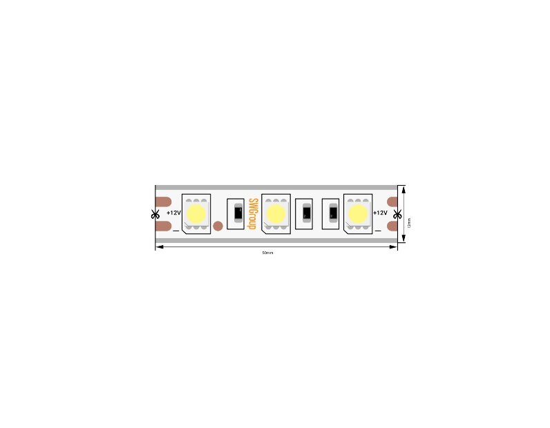 Светодиодная лента 5050, 60 LED/м, 14,4 Вт/м, 12В , IP68, Цвет: Холодный белый, SWG560-12-14.4-W-68-М