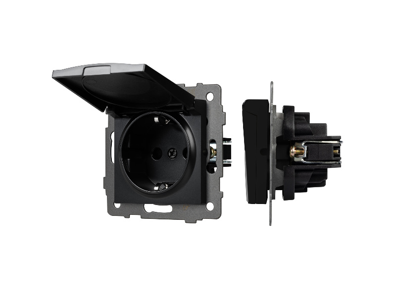 Механизм розетки влагозащищённый SCT-MCP-PL-BK-V (250V, 16A) (Arlight, -)