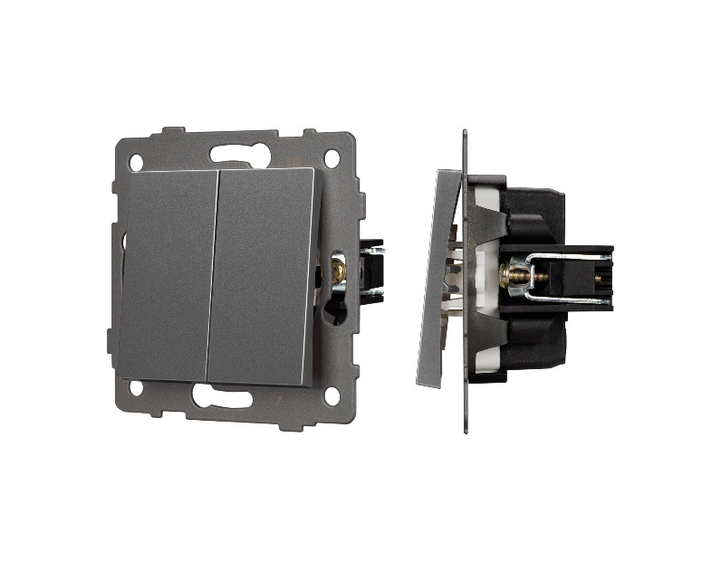 Механизм выключателя двухклавишный непроходной SWT-MK02-PL-GR-V (250V, 10A) (Arlight, -)