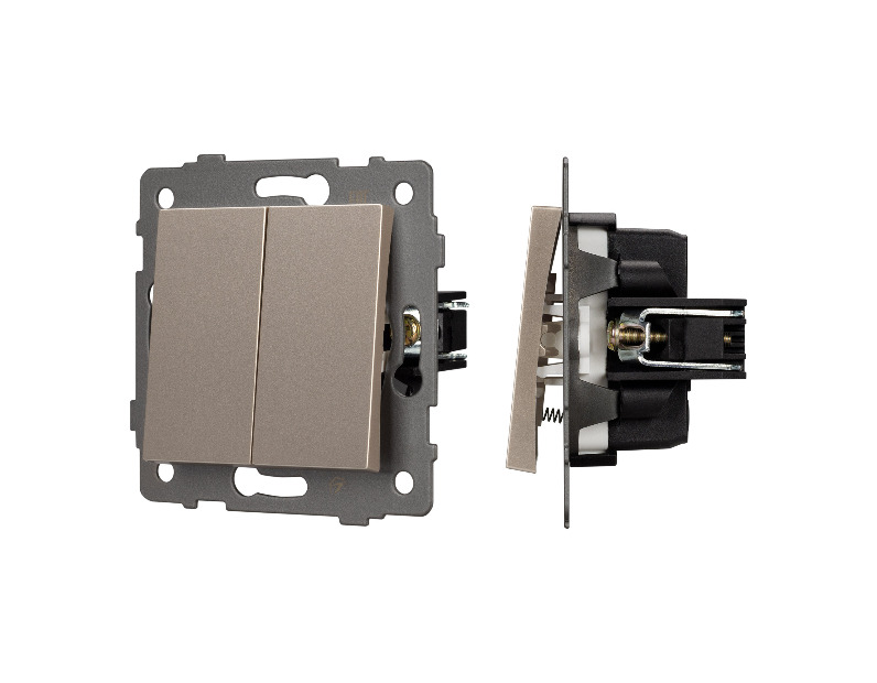 Механизм выключателя двухклавишный самовозвратный SWT-MKR2-PL-GD-V (250V, 10A) (Arlight, -)