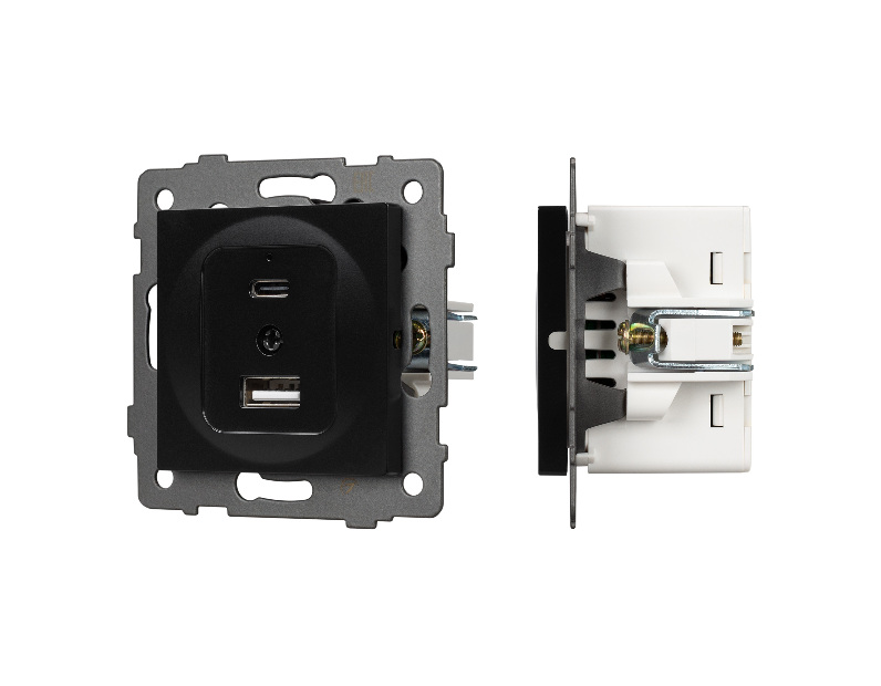 Механизм USB розетки SCT-MUAC-PL-BK-V (5V, 3A, QC4) (Arlight, -)
