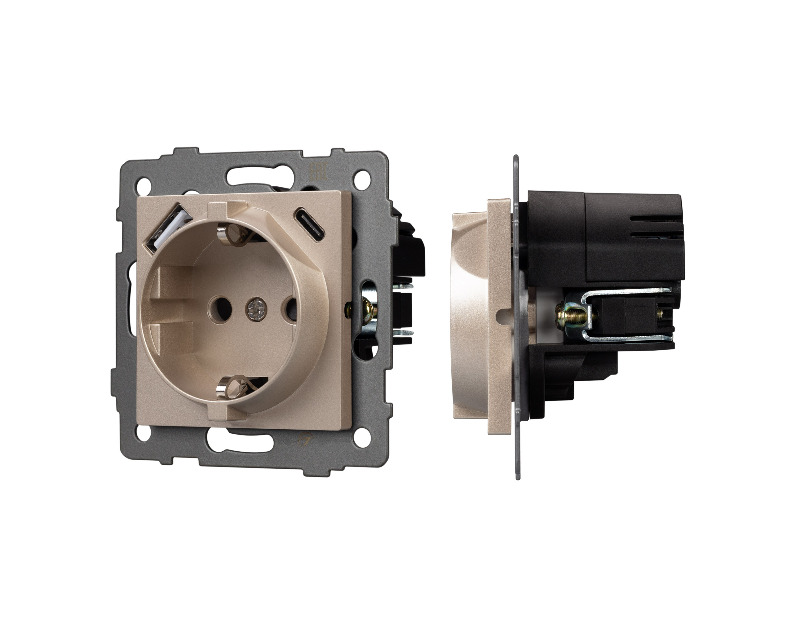 Механизм розетки с USB зарядкой SCT-MUAA-PL-GD-V (250V, 16A) (Arlight, -)