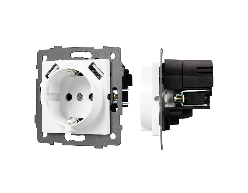 Механизм розетки с быстрой USB зарядкой SCT-MUAC-PL-WH-V (250V, 16A) (Arlight, -)
