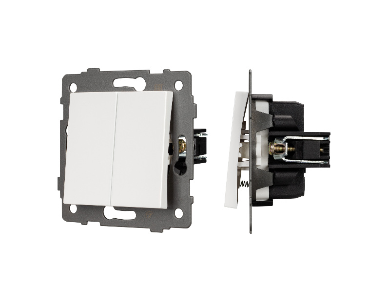 Механизм выключателя двухклавишный самовозвратный SWT-MKR2-PL-WH-V (250V, 10A) (Arlight, -)