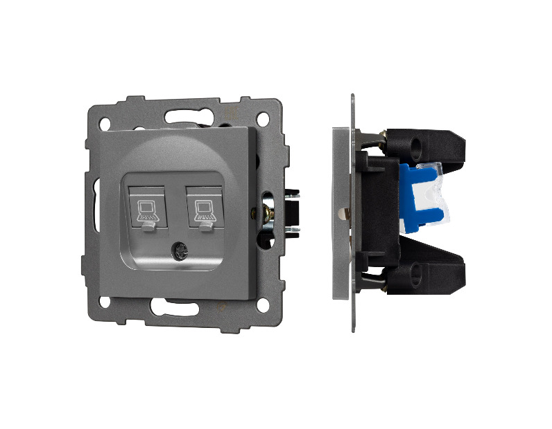 Механизм компьютерной розетки двойной SCT-MPC2-PL-GR-V (RJ-45, CAT6) (Arlight, -)